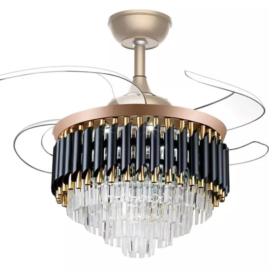 Luz moderna de ventilador de techo de cristal de gran tamaño con lámparas de cristal de aspas invisibles