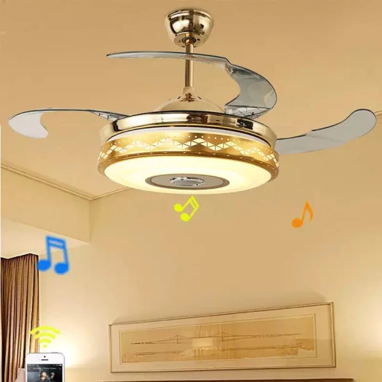 Lámpara de araña colorida con control inteligente Blueteeth mediante aplicación telefónica y luz de ventilador de techo invisible